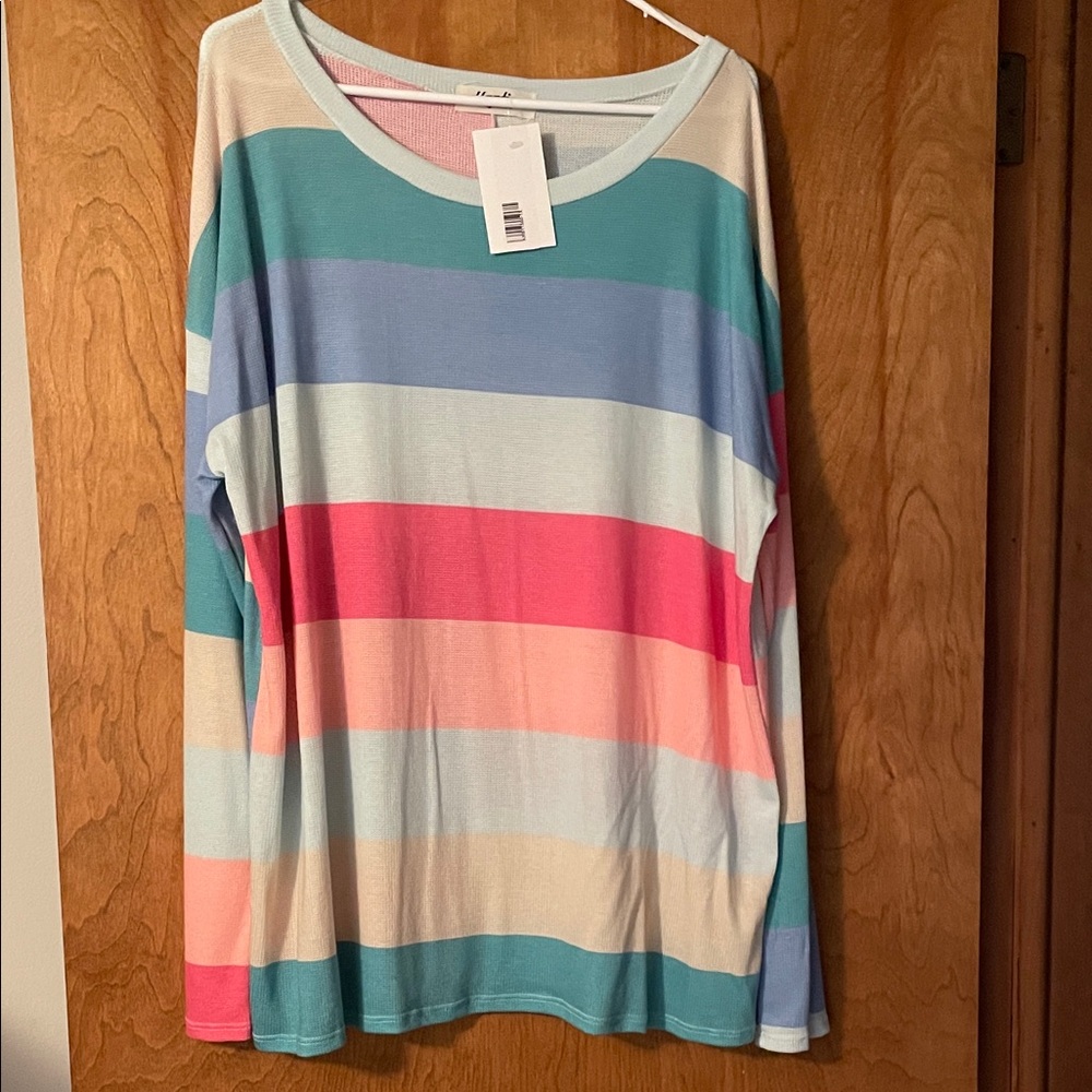 Haptics Multicolor Striped Women's Top, 1X
